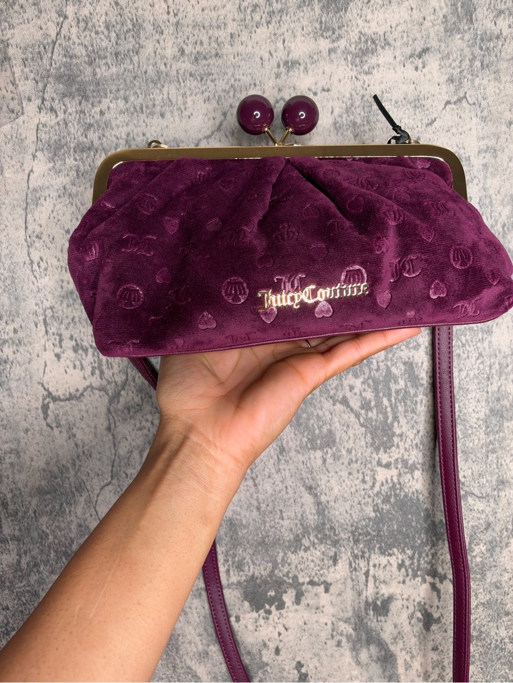 Juicy Couture Plum Velvet Kiss-Lock Wristlet Crossbody